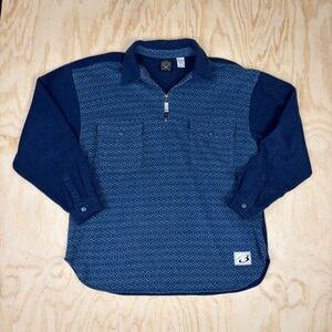 Bugle Boy Mens Fleece Quarter Zip Pullover Navy Blue Geometric Pattern Large
